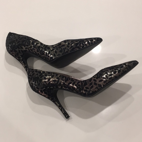 ✅ SOLD Black “Lace” Silver Heel 10M - Picture 5 of 10
